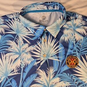 Scales Golf St. Andrews Country Club Boca Baton Tropical Leaf Mens Polo